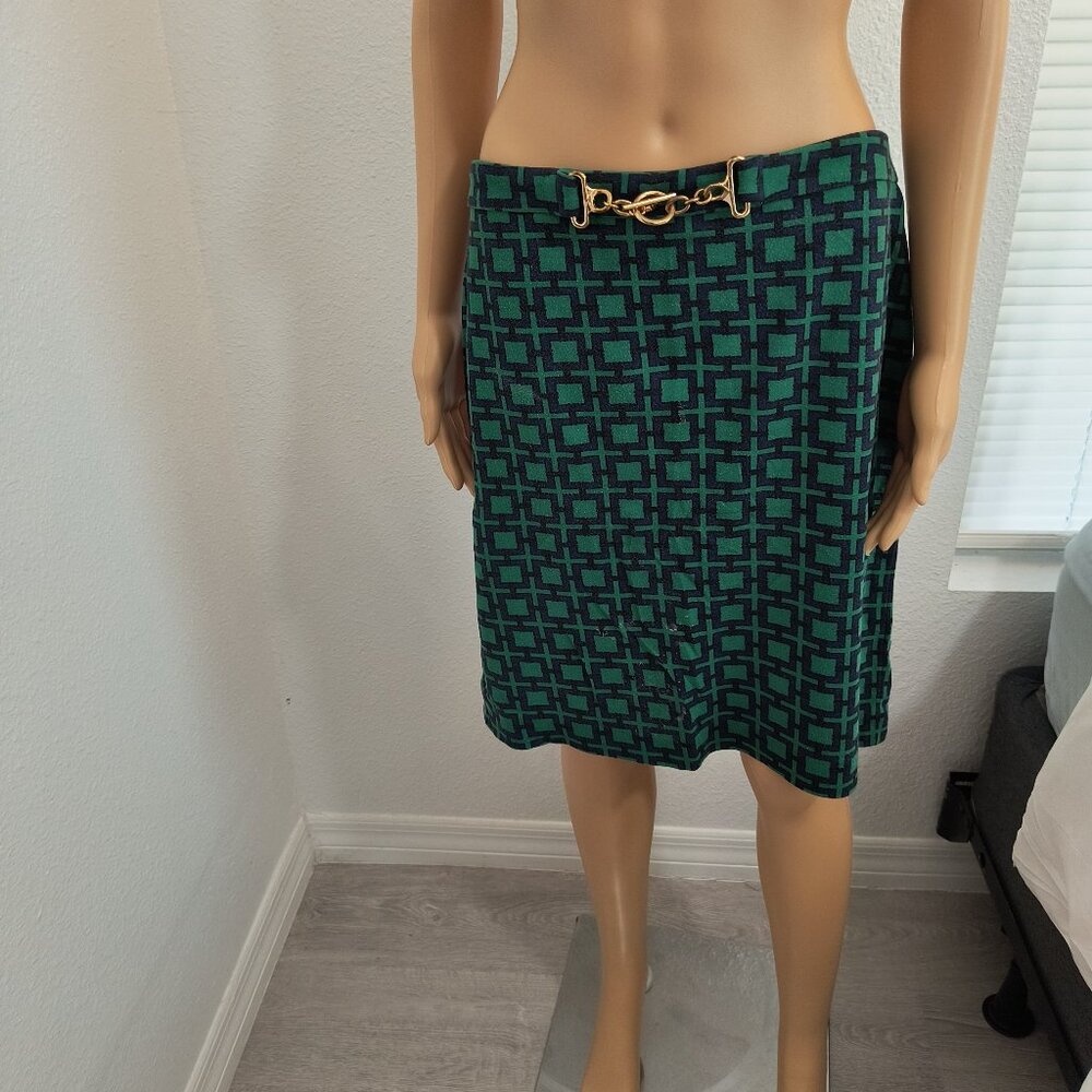 Talbots Green Patterned Pencil Skirt